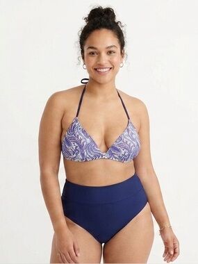 J. Crew Plunge Bikini Top in Purple/Blue Paisley | Size XXL